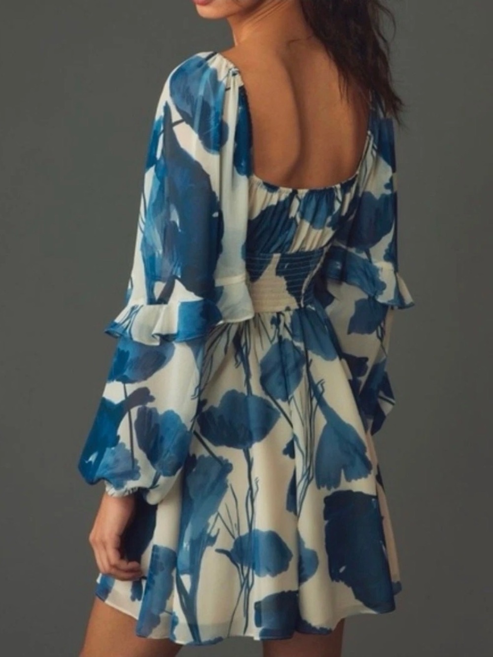 HUTCH ANTHROPOLOGIE Watercolor Floral Balloon Sleeve Flounced Romper Medium